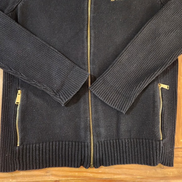 LRL Lauren Ralph Lauren Black Label Full Zip L Cotton Sweater Gold Hardware Logo - Picture 4 of 13